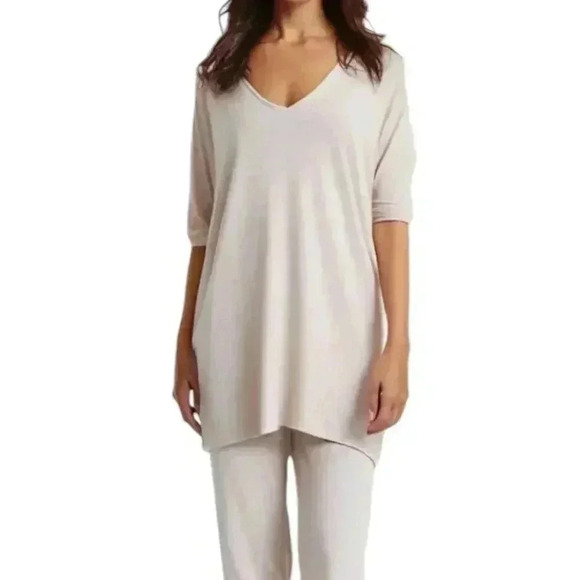 Anthropologie Maronie Dress Oatmeal V Neck Elbow Sleeves Oversized Women's L - Picture 1 of 11